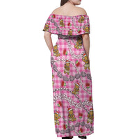 Pink Palaka Hawaii Mele Kalikimaka Off Shoulder Maxi Dress Ohia Lehua Shell Leis Funny Gingerbread Santa LT14 - Polynesian Pride