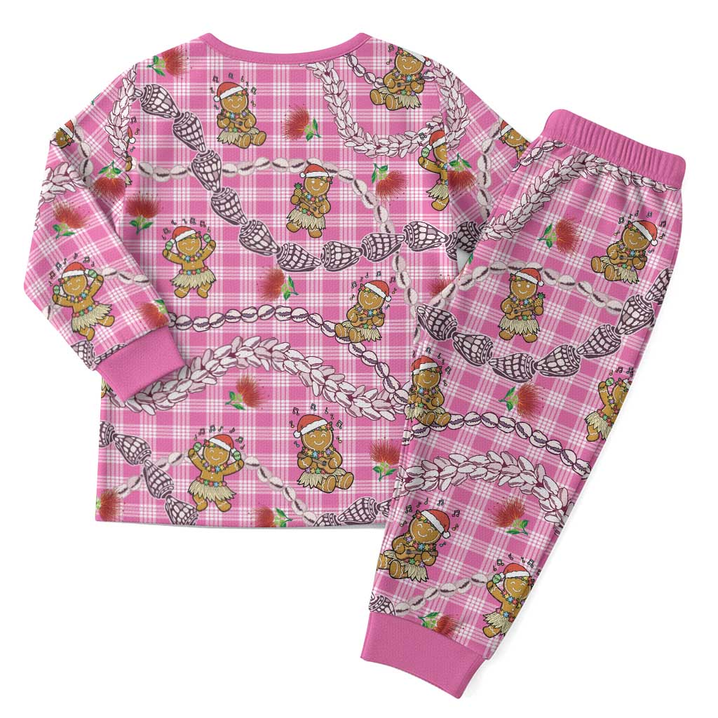 Pink Palaka Hawaii Mele Kalikimaka Christmas Pajama Set Ohia Lehua Shell Leis Funny Gingerbread Santa LT14 - Polynesian Pride