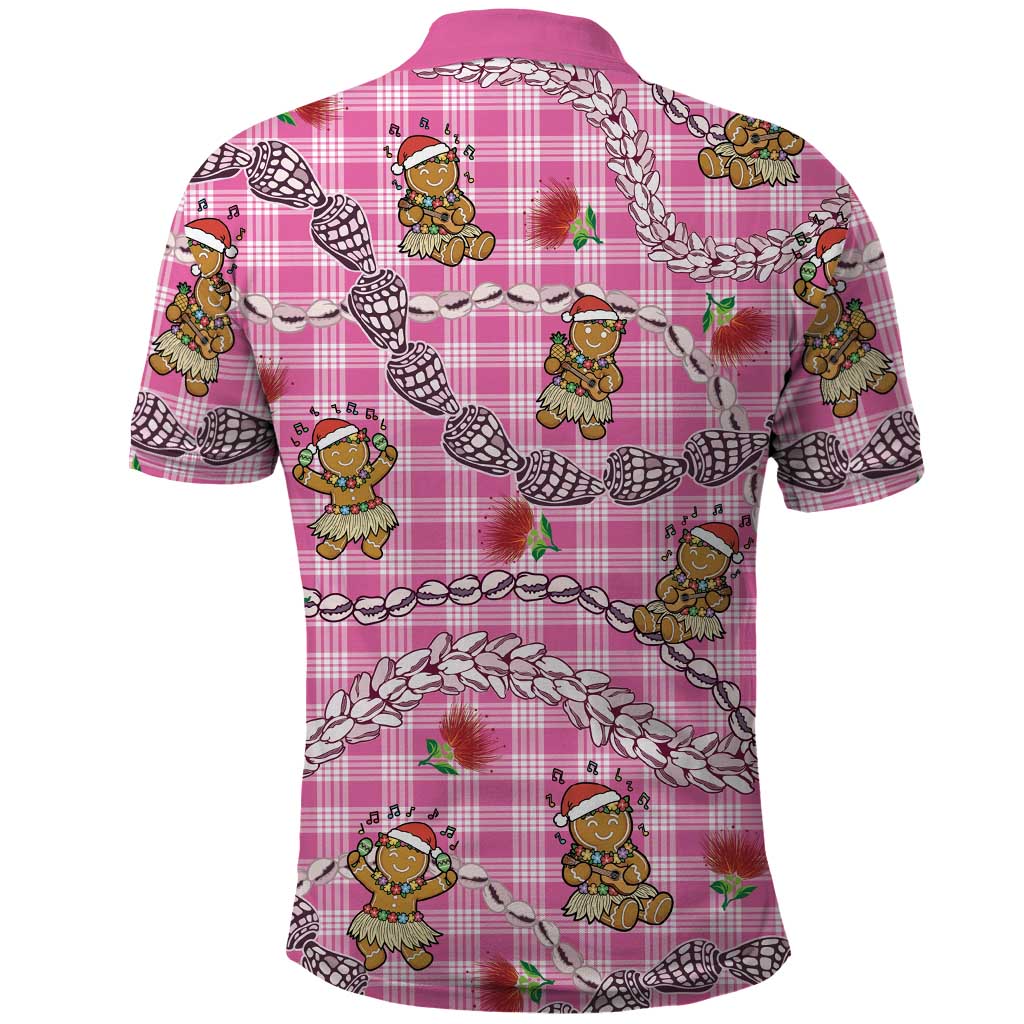 Pink Palaka Hawaii Mele Kalikimaka Polo Shirt Ohia Lehua Shell Leis Funny Gingerbread Santa LT14 - Polynesian Pride