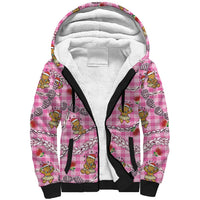 Pink Palaka Hawaii Mele Kalikimaka Sherpa Hoodie Ohia Lehua Shell Leis Funny Gingerbread Santa LT14 Unisex Pink - Polynesian Pride