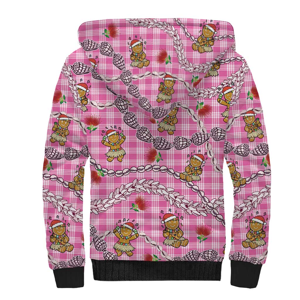 Pink Palaka Hawaii Mele Kalikimaka Sherpa Hoodie Ohia Lehua Shell Leis Funny Gingerbread Santa LT14 - Polynesian Pride