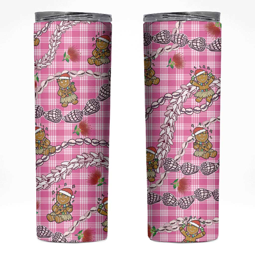 Pink Palaka Hawaii Mele Kalikimaka Skinny Tumbler Ohia Lehua Shell Leis Funny Gingerbread Santa LT14 Pink - Polynesian Pride