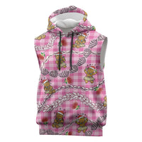 Pink Palaka Hawaii Mele Kalikimaka Sleeveless Hoodie Ohia Lehua Shell Leis Funny Gingerbread Santa LT14 Pink - Polynesian Pride
