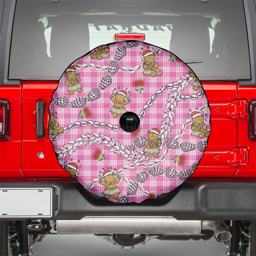 Pink Palaka Hawaii Mele Kalikimaka Spare Tire Cover Ohia Lehua Shell Leis Funny Gingerbread Santa LT14 - Polynesian Pride