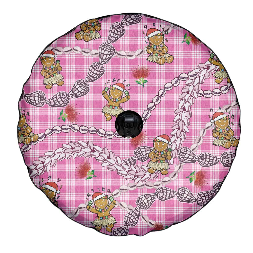 Pink Palaka Hawaii Mele Kalikimaka Spare Tire Cover Ohia Lehua Shell Leis Funny Gingerbread Santa LT14 - Polynesian Pride