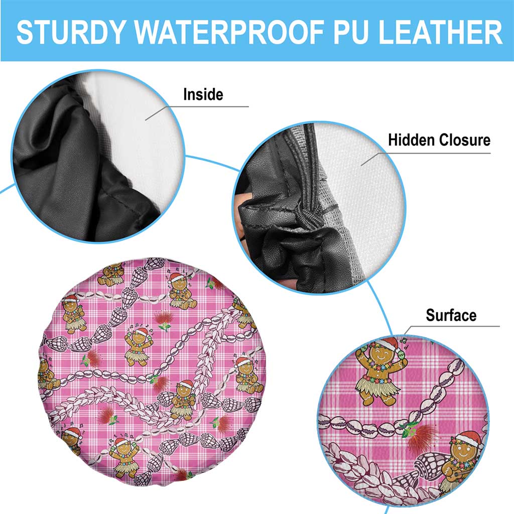 Pink Palaka Hawaii Mele Kalikimaka Spare Tire Cover Ohia Lehua Shell Leis Funny Gingerbread Santa LT14 - Polynesian Pride
