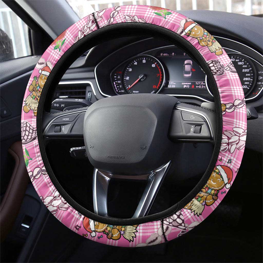 Pink Palaka Hawaii Mele Kalikimaka Steering Wheel Cover Ohia Lehua Shell Leis Funny Gingerbread Santa LT14 - Polynesian Pride