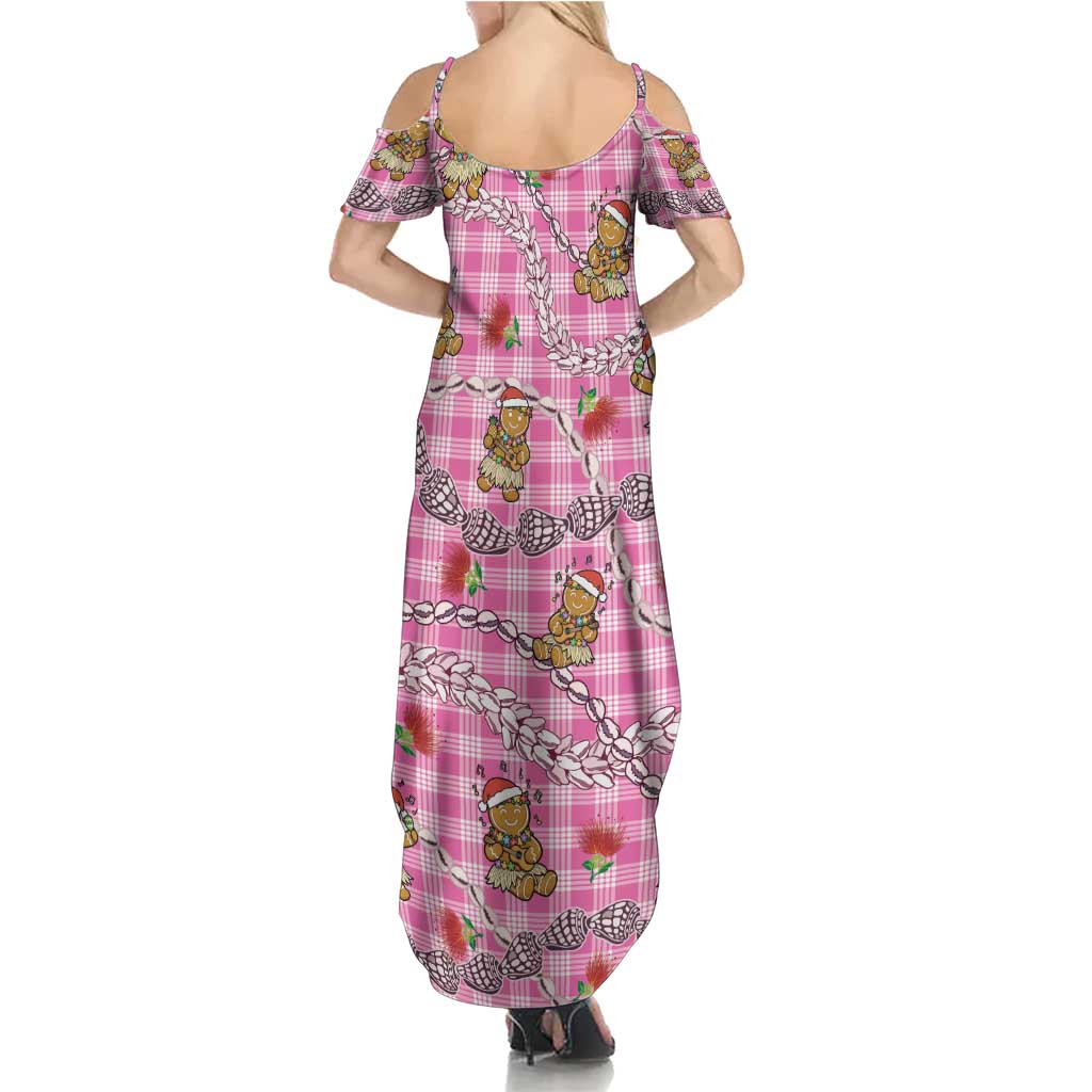 Pink Palaka Hawaii Mele Kalikimaka Summer Maxi Dress Ohia Lehua Shell Leis Funny Gingerbread Santa LT14 - Polynesian Pride