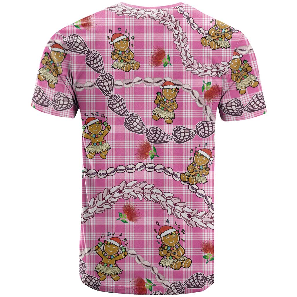 Pink Palaka Hawaii Mele Kalikimaka T Shirt Ohia Lehua Shell Leis Funny Gingerbread Santa LT14 - Polynesian Pride
