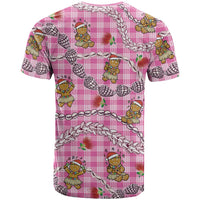 Pink Palaka Hawaii Mele Kalikimaka T Shirt Ohia Lehua Shell Leis Funny Gingerbread Santa LT14 - Polynesian Pride