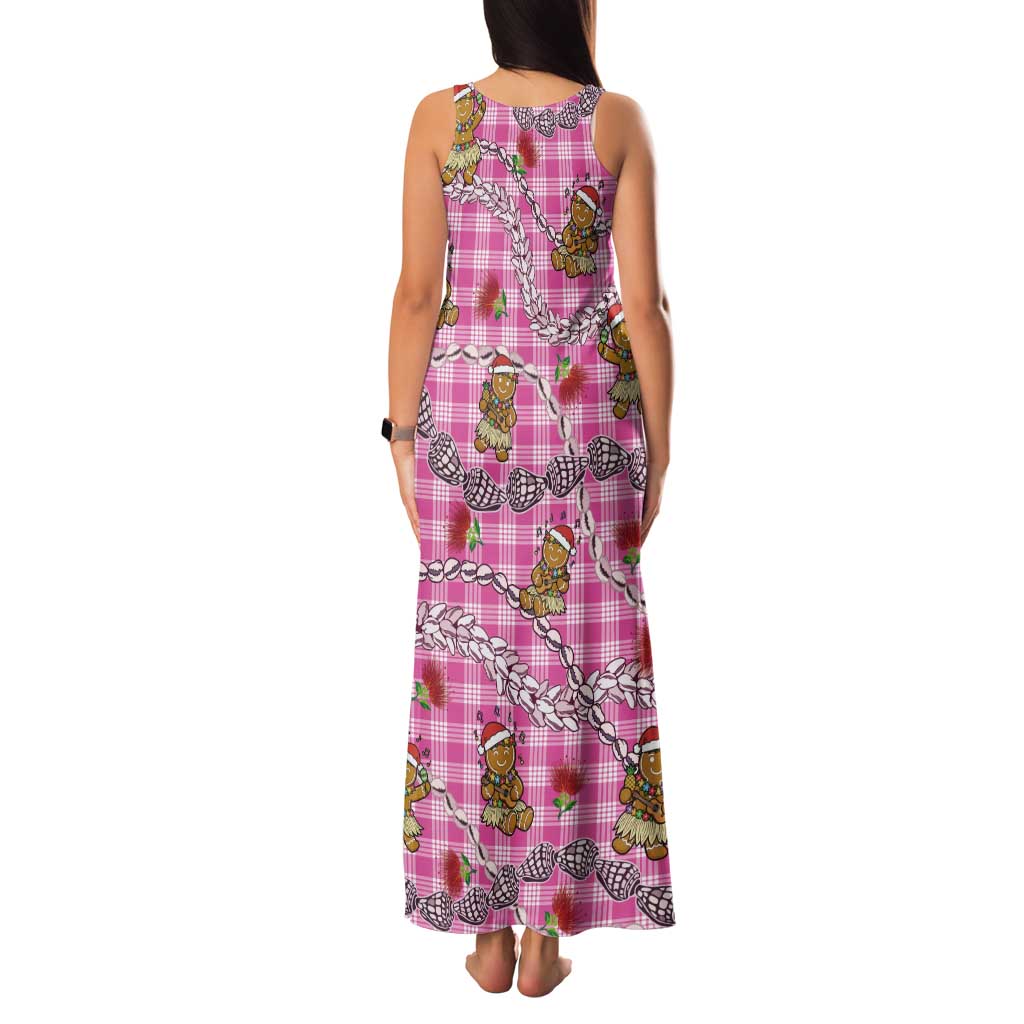 Pink Palaka Hawaii Mele Kalikimaka Tank Maxi Dress Ohia Lehua Shell Leis Funny Gingerbread Santa LT14 - Polynesian Pride