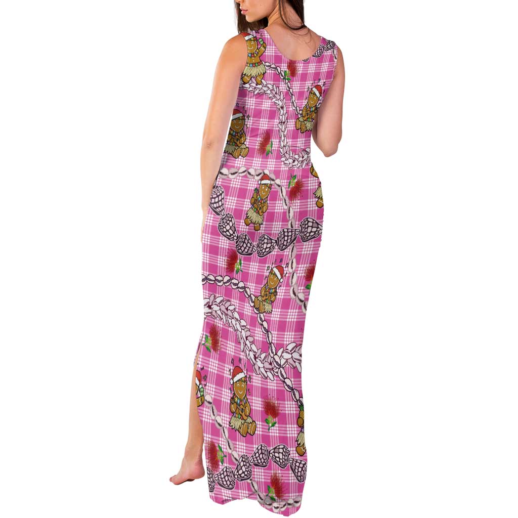 Pink Palaka Hawaii Mele Kalikimaka Tank Maxi Dress Ohia Lehua Shell Leis Funny Gingerbread Santa LT14 - Polynesian Pride