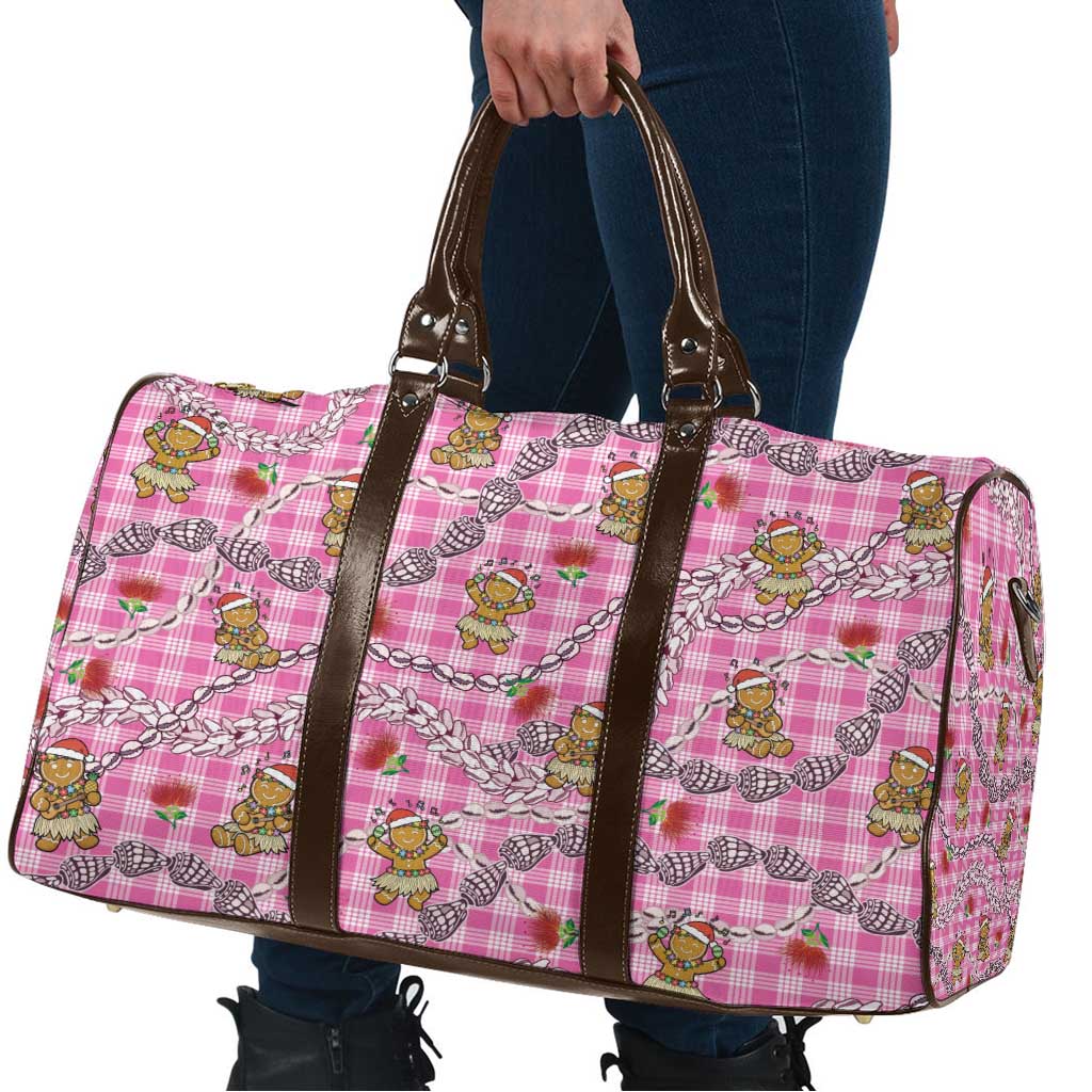 Pink Palaka Hawaii Mele Kalikimaka Travel Bag Ohia Lehua Shell Leis Funny Gingerbread Santa LT14 - Polynesian Pride