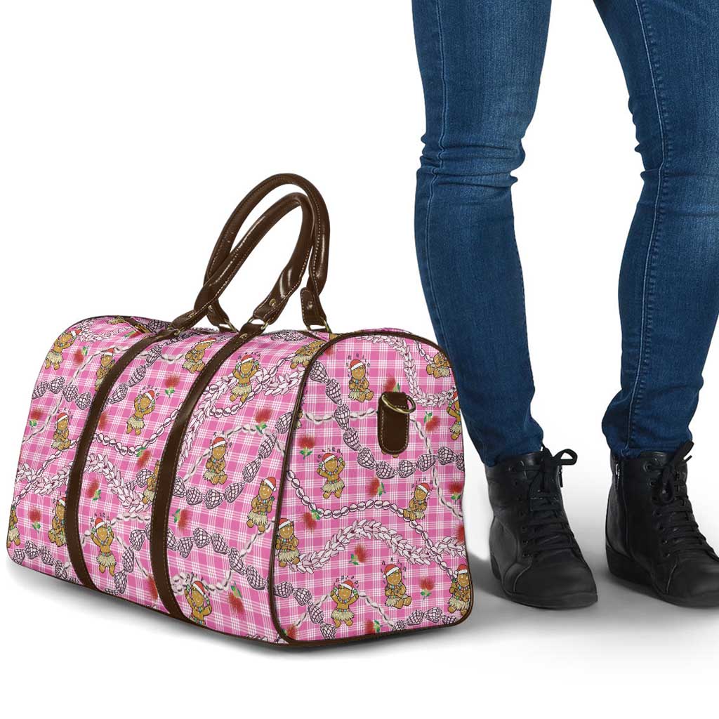Pink Palaka Hawaii Mele Kalikimaka Travel Bag Ohia Lehua Shell Leis Funny Gingerbread Santa LT14 - Polynesian Pride