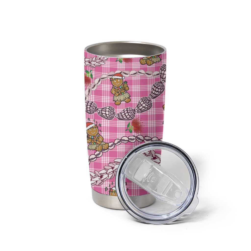 Pink Palaka Hawaii Mele Kalikimaka Tumbler Cup Ohia Lehua Shell Leis Funny Gingerbread Santa LT14 - Polynesian Pride