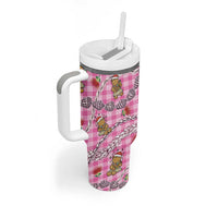 Pink Palaka Hawaii Mele Kalikimaka Tumbler With Handle Ohia Lehua Shell Leis Funny Gingerbread Santa LT14 - Polynesian Pride