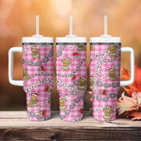 Pink Palaka Hawaii Mele Kalikimaka Tumbler With Handle Ohia Lehua Shell Leis Funny Gingerbread Santa LT14 - Polynesian Pride