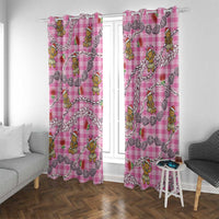 Pink Palaka Hawaii Mele Kalikimaka Window Curtain Ohia Lehua Shell Leis Funny Gingerbread Santa - Polynesian Pride