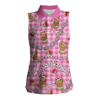 Pink Palaka Hawaii Mele Kalikimaka Women Sleeveless Polo Shirt Ohia Lehua Shell Leis Funny Gingerbread Santa LT14 Female Pink - Polynesian Pride