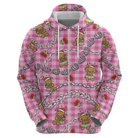 Pink Palaka Hawaii Mele Kalikimaka Zip Hoodie Ohia Lehua Shell Leis Funny Gingerbread Santa LT14 - Polynesian Pride