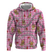Pink Palaka Hawaii Mele Kalikimaka Zip Hoodie Ohia Lehua Shell Leis Funny Gingerbread Santa LT14 Pullover Hoodie Pink - Polynesian Pride