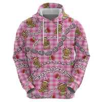 Pink Palaka Hawaii Mele Kalikimaka Zip Hoodie Ohia Lehua Shell Leis Funny Gingerbread Santa LT14 - Polynesian Pride