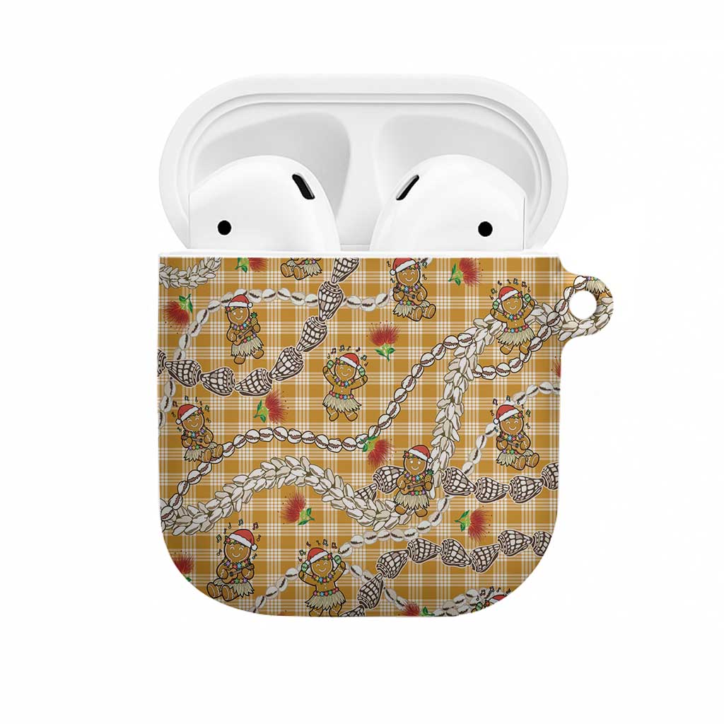 Gold Palaka Hawaii Mele Kalikimaka AirPods Case Ohia Lehua Shell Leis Funny Gingerbread Santa - Polynesian Pride