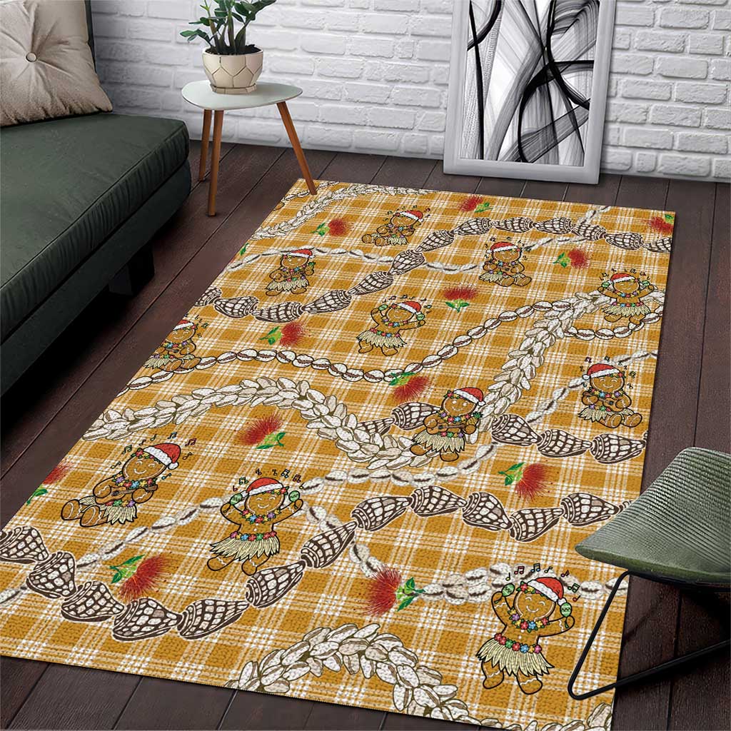 Gold Palaka Hawaii Mele Kalikimaka Area Rug Ohia Lehua Shell Leis Funny Gingerbread Santa - Polynesian Pride