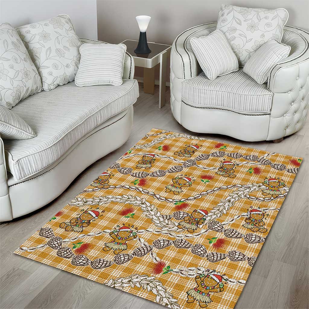 Gold Palaka Hawaii Mele Kalikimaka Area Rug Ohia Lehua Shell Leis Funny Gingerbread Santa - Polynesian Pride