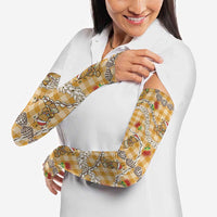 Gold Palaka Hawaii Mele Kalikimaka Arm Sleeves Ohia Lehua Shell Leis Funny Gingerbread Santa - Polynesian Pride