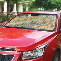 Gold Palaka Hawaii Mele Kalikimaka Auto Sun Shade Ohia Lehua Shell Leis Funny Gingerbread Santa - Polynesian Pride
