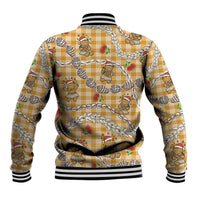 Gold Palaka Hawaii Mele Kalikimaka Baseball Jacket Ohia Lehua Shell Leis Funny Gingerbread Santa - Polynesian Pride