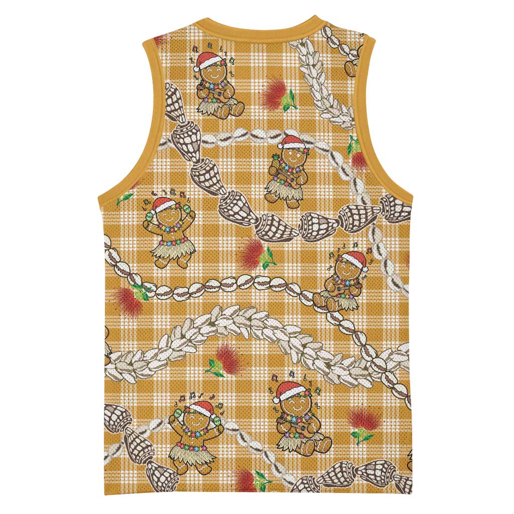 Gold Palaka Hawaii Mele Kalikimaka Basketball Jersey Ohia Lehua Shell Leis Funny Gingerbread Santa LT14 - Polynesian Pride