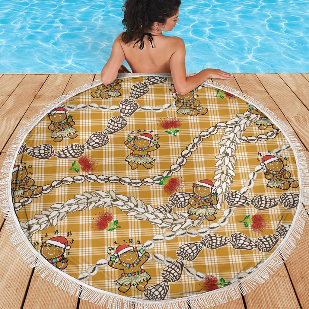 Gold Palaka Hawaii Mele Kalikimaka Beach Blanket Ohia Lehua Shell Leis Funny Gingerbread Santa - Polynesian Pride