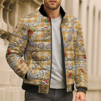 Gold Palaka Hawaii Mele Kalikimaka Bomber Puffer Jacket Ohia Lehua Shell Leis Funny Gingerbread Santa LT14 - Polynesian Pride