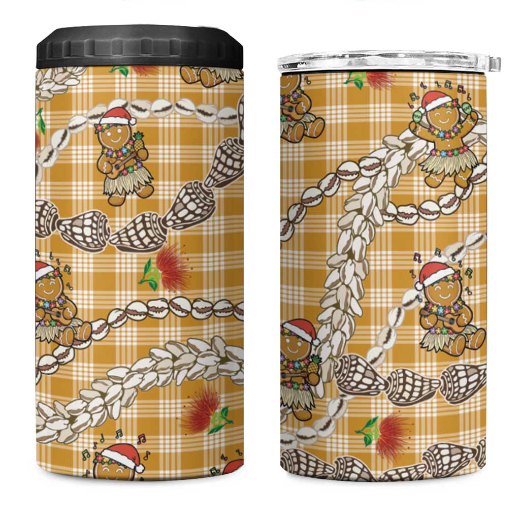 Gold Palaka Hawaii Mele Kalikimaka 4 in 1 Can Cooler Tumbler Ohia Lehua Shell Leis Funny Gingerbread Santa LT14 One Size: 16 oz Gold - Polynesian Pride