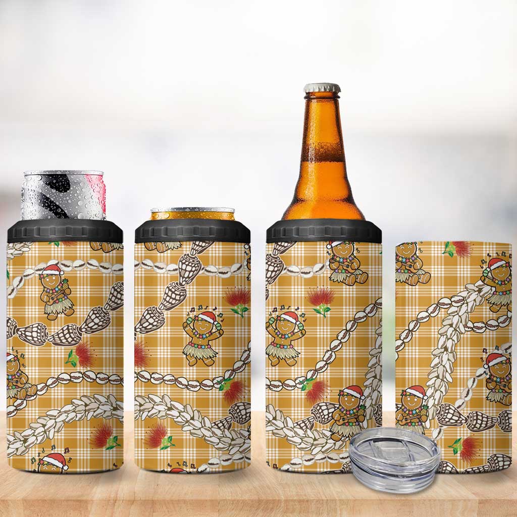 Gold Palaka Hawaii Mele Kalikimaka 4 in 1 Can Cooler Tumbler Ohia Lehua Shell Leis Funny Gingerbread Santa LT14 - Polynesian Pride