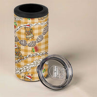 Gold Palaka Hawaii Mele Kalikimaka 4 in 1 Can Cooler Tumbler Ohia Lehua Shell Leis Funny Gingerbread Santa LT14 - Polynesian Pride