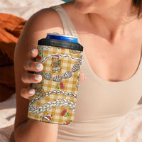 Gold Palaka Hawaii Mele Kalikimaka 4 in 1 Can Cooler Tumbler Ohia Lehua Shell Leis Funny Gingerbread Santa LT14 - Polynesian Pride