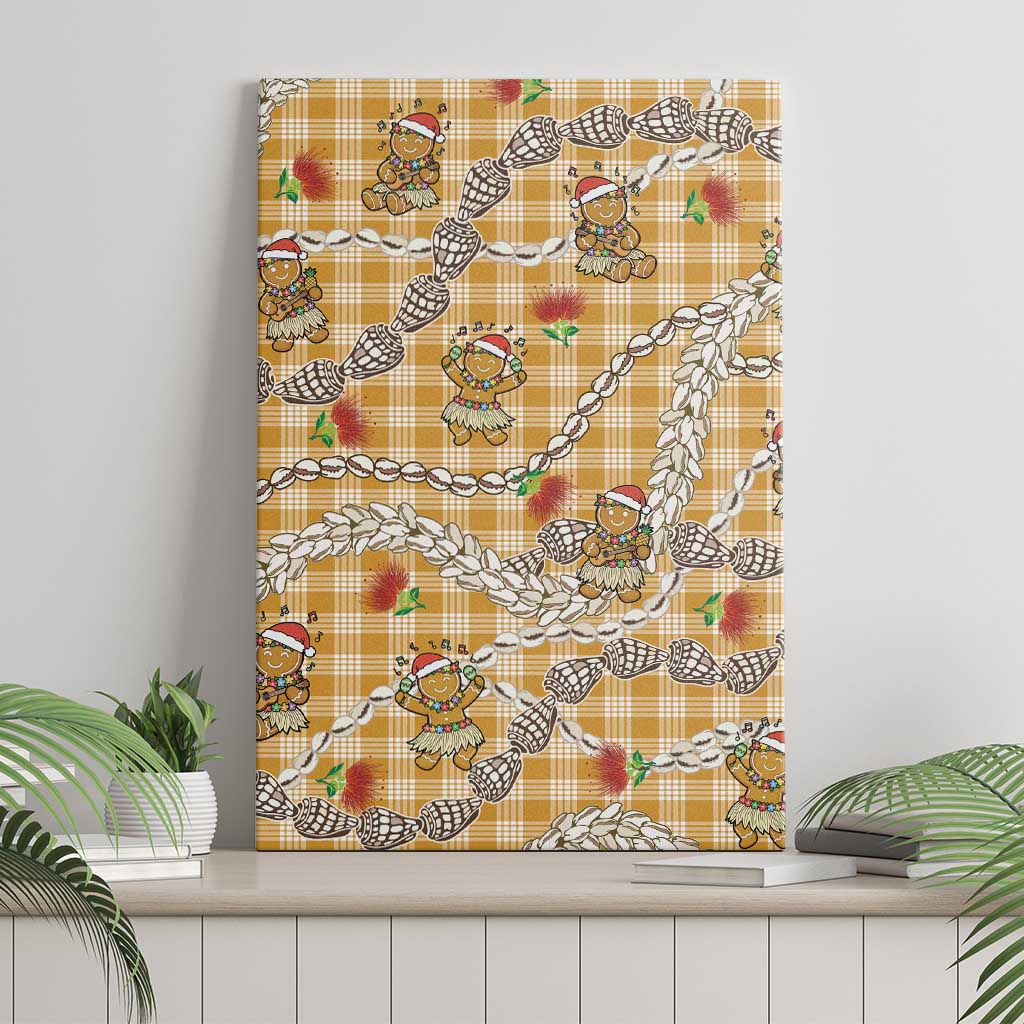 Gold Palaka Hawaii Mele Kalikimaka Canvas Wall Art Ohia Lehua Shell Leis Funny Gingerbread Santa - Polynesian Pride