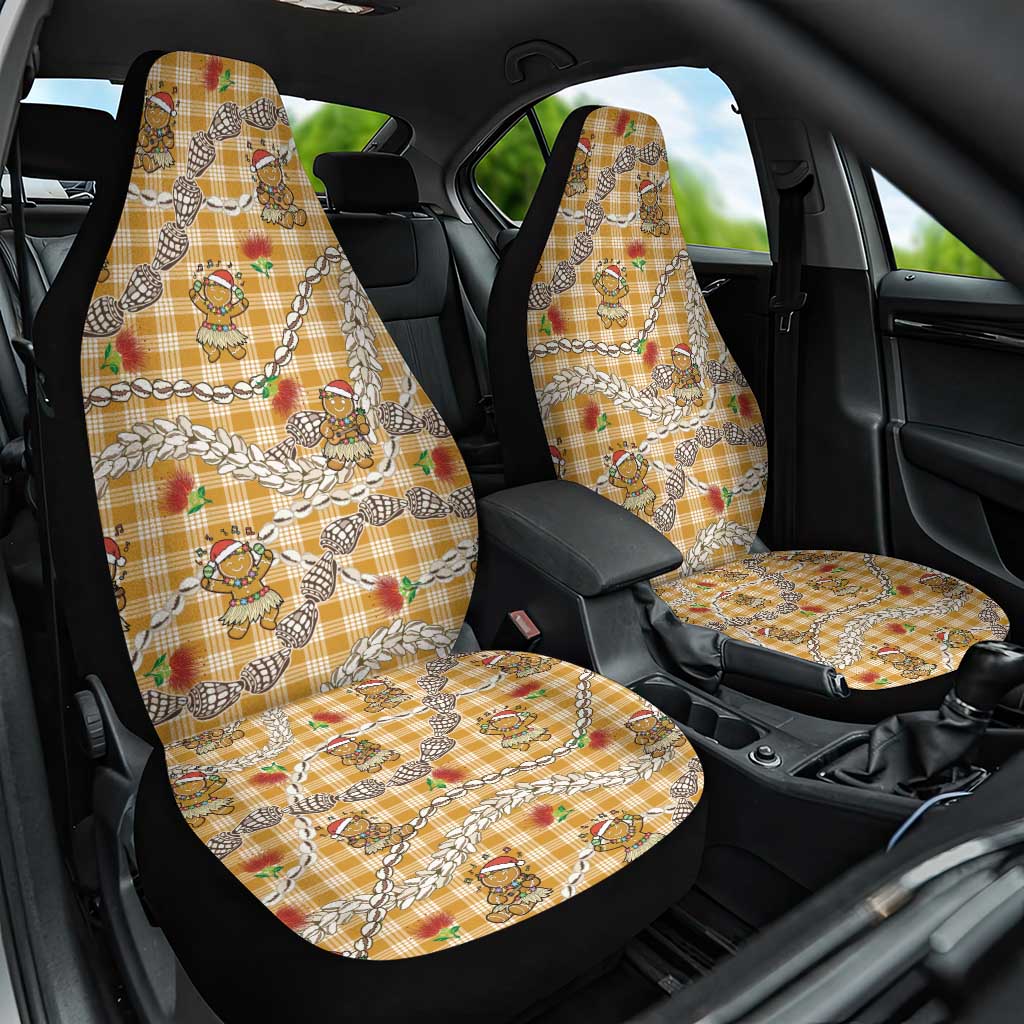 Gold Palaka Hawaii Mele Kalikimaka Car Seat Cover Ohia Lehua Shell Leis Funny Gingerbread Santa LT14 One Size Gold - Polynesian Pride