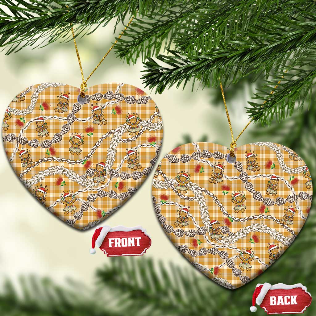Gold Palaka Hawaii Mele Kalikimaka Ceramic Ornament Ohia Lehua Shell Leis Funny Gingerbread Santa - Polynesian Pride