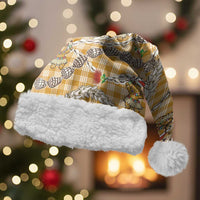 Gold Palaka Hawaii Mele Kalikimaka Christmas Santa Hat Ohia Lehua Shell Leis Funny Gingerbread Santa LT14 With Fur Gold - Polynesian Pride