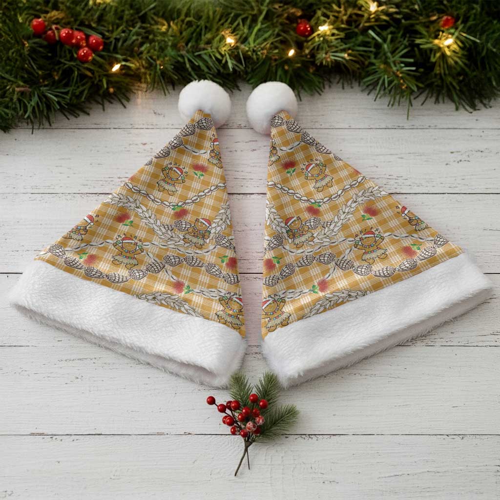 Gold Palaka Hawaii Mele Kalikimaka Christmas Santa Hat Ohia Lehua Shell Leis Funny Gingerbread Santa LT14 - Polynesian Pride