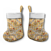 Gold Palaka Hawaii Mele Kalikimaka Christmas Stocking Ohia Lehua Shell Leis Funny Gingerbread Santa - Polynesian Pride