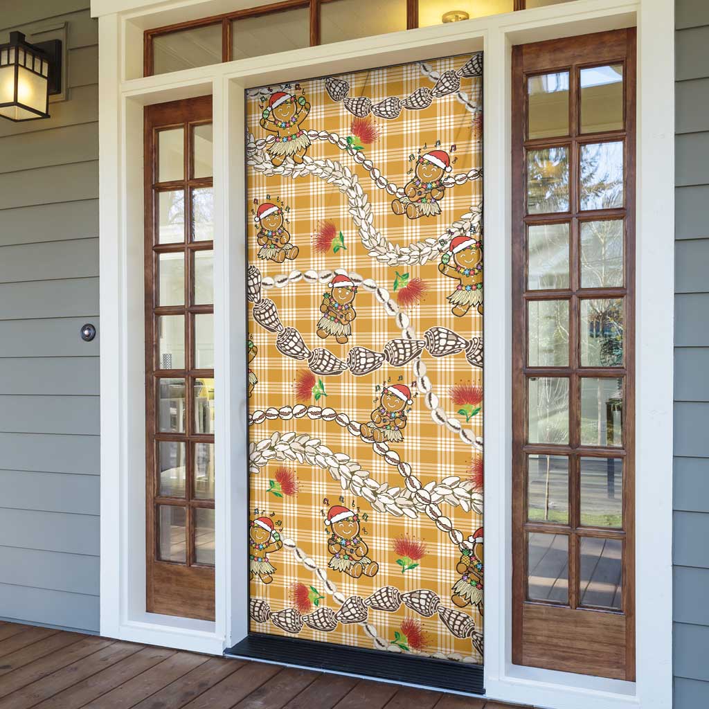 Gold Palaka Hawaii Mele Kalikimaka Door Cover Ohia Lehua Shell Leis Funny Gingerbread Santa LT14 - Polynesian Pride
