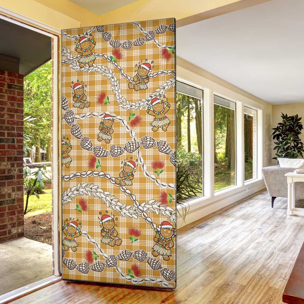 Gold Palaka Hawaii Mele Kalikimaka Door Cover Ohia Lehua Shell Leis Funny Gingerbread Santa LT14 - Polynesian Pride