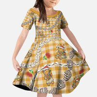 Gold Palaka Hawaii Mele Kalikimaka Family Matching Off Shoulder Maxi Dress and Hawaiian Shirt Ohia Lehua Shell Leis Funny Gingerbread Santa LT14 Daughter's Dress Gold - Polynesian Pride