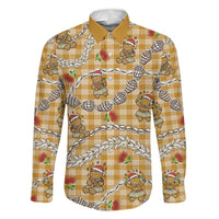 Gold Palaka Hawaii Mele Kalikimaka Family Matching Tank Maxi Dress and Hawaiian Shirt Ohia Lehua Shell Leis Funny Gingerbread Santa LT14 Dad's Shirt - Long Sleeve Gold - Polynesian Pride