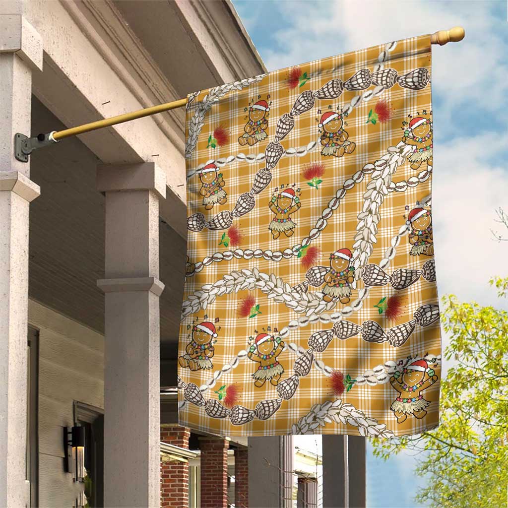 Gold Palaka Hawaii Mele Kalikimaka Garden Flag Ohia Lehua Shell Leis Funny Gingerbread Santa LT14 House Flag Gold - Polynesian Pride